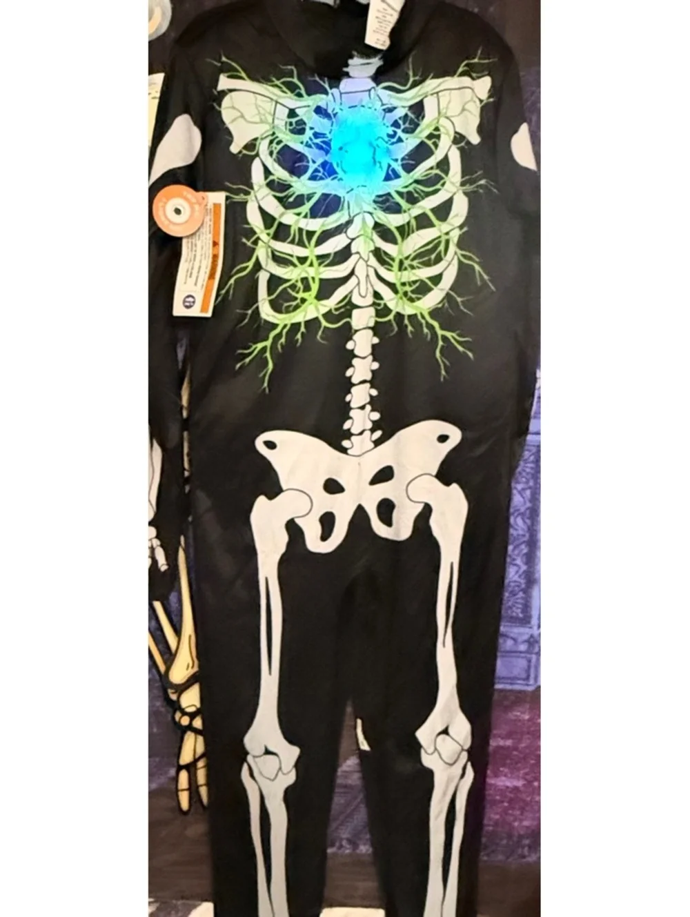 Kids' Skeleton Costume with Light-Up Heart sz Small